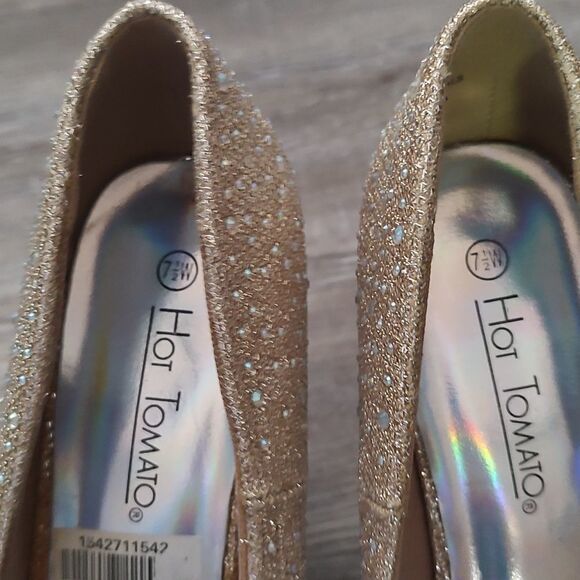Hot Tomato Fireworks  gold sparkle  graduation prom heels Sz 7.5 - Picture 6 of 7